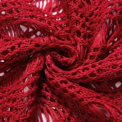 Red Crochet Bodycon Flare Sleeve Maxi Dress