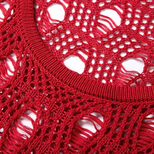 Red Crochet Bodycon Flare Sleeve Maxi Dress