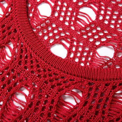 Red Crochet Bodycon Flare Sleeve Maxi Dress