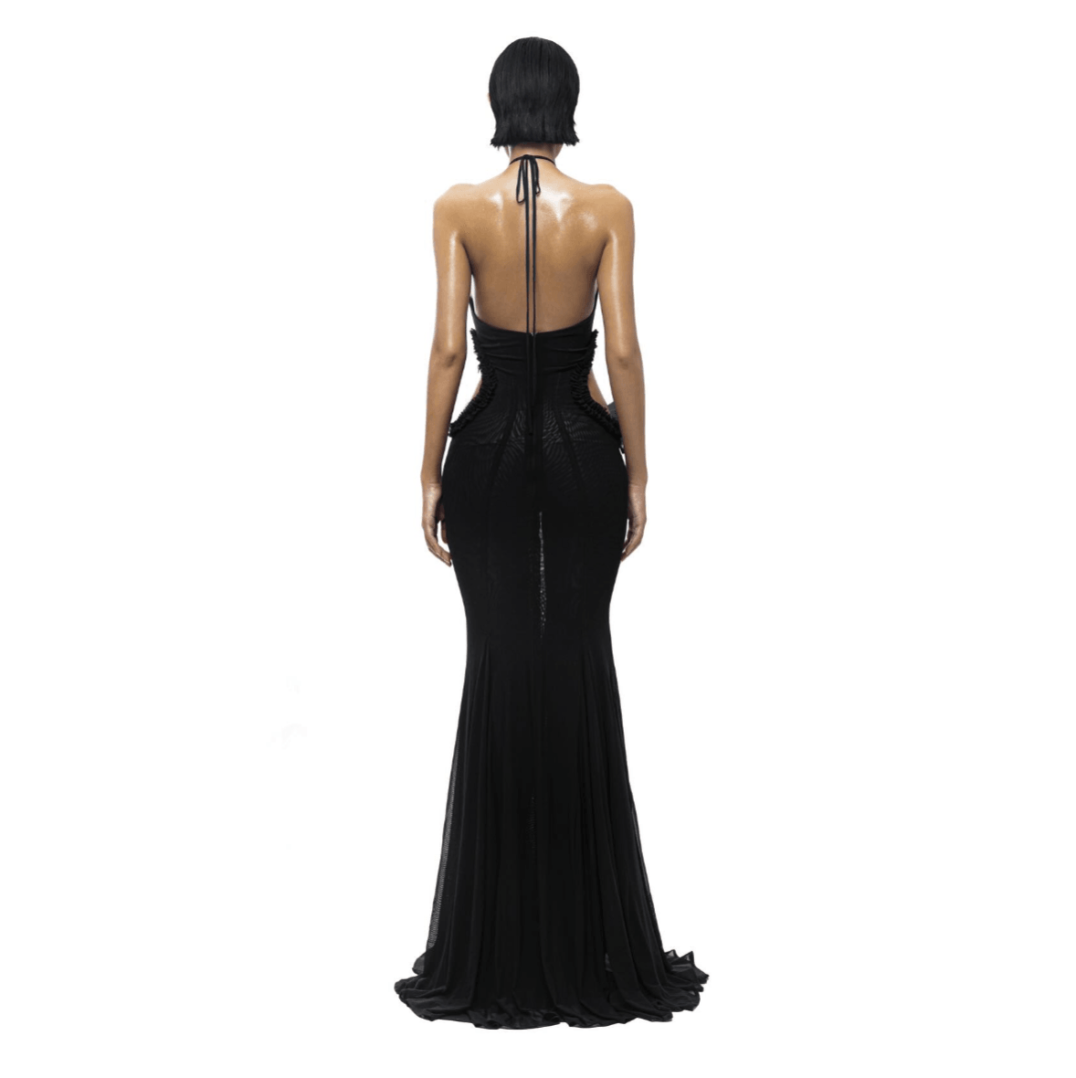 Black Sheer Butterfly Halter Mermaid Maxi Dress