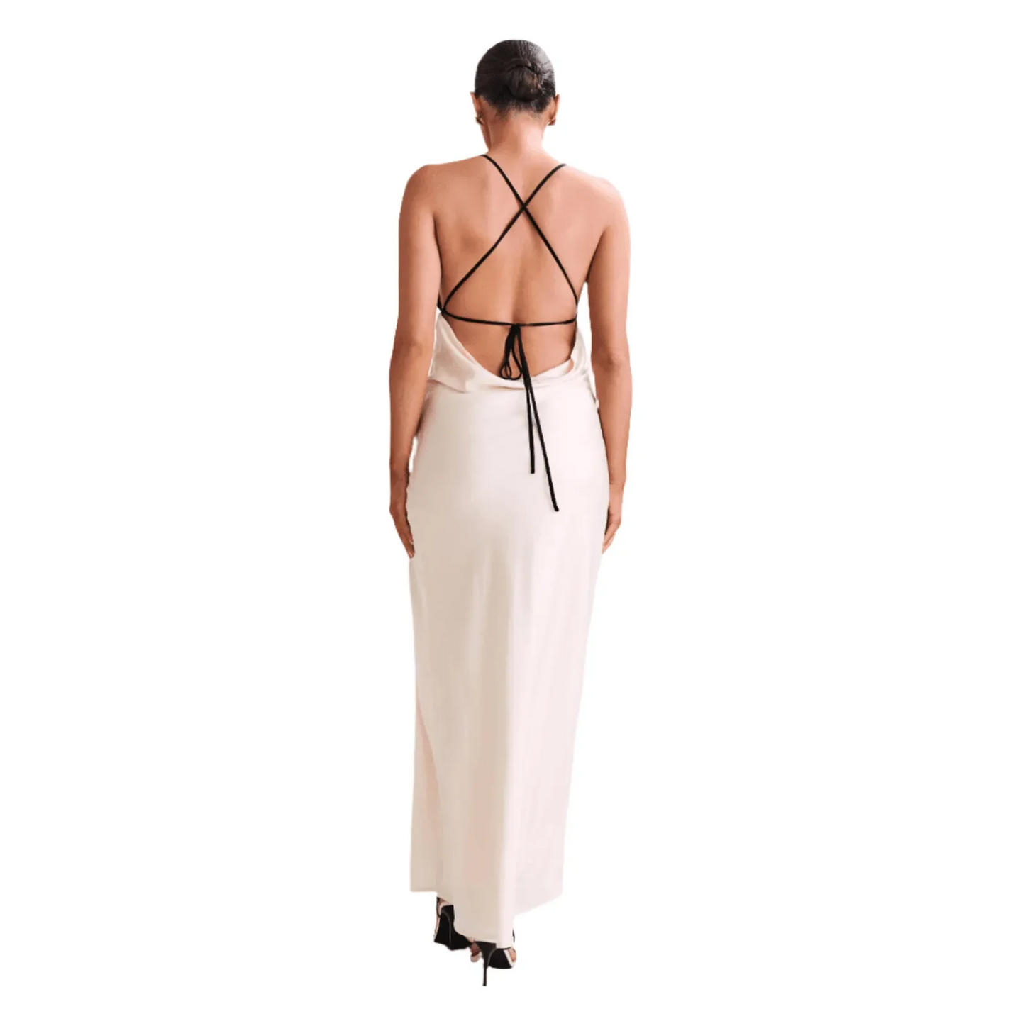 Ivory Satin Lace Bust Halter Slip Maxi Dress